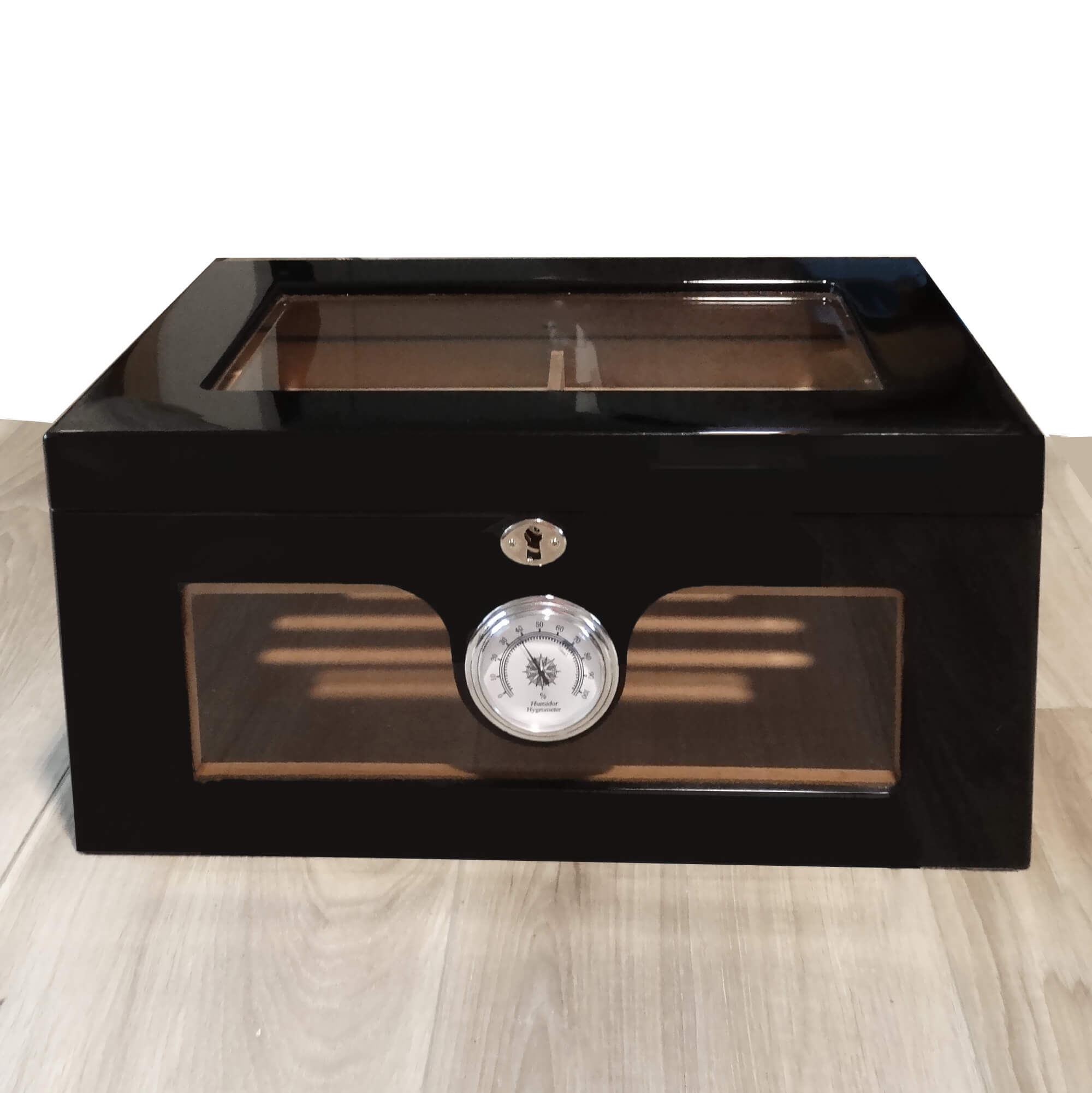 Portofino Dome Style Tinted Glass Cigar Humidor - Smooth Matte Black Finish - Capacity: 120