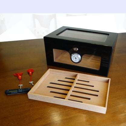 Black-Lacquer-Cigar-Humidor_-Hygrometer_Glass-Top_Keyys_Lock.-Shop-eBargainsAndDeals.com