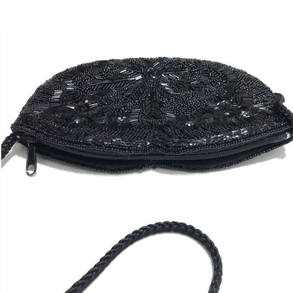 Black-Shoulder-Bag-with-Sequins-and-Beads.-Heart-Shaped.-Top-view.-Shop-eBargainsAndDeals
