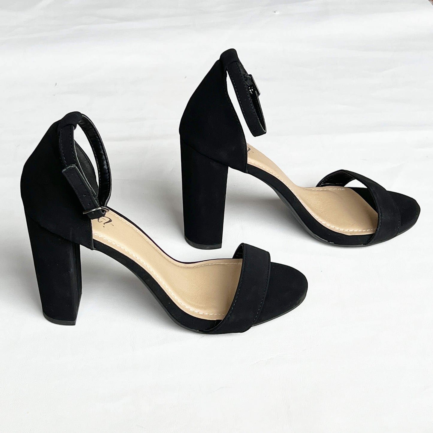Black-Suede-Ankle-Strap-High-Heel-Sandals-by-Y-Not.-Side-View.-8M.-Shop-eBargainsAndDeals.com