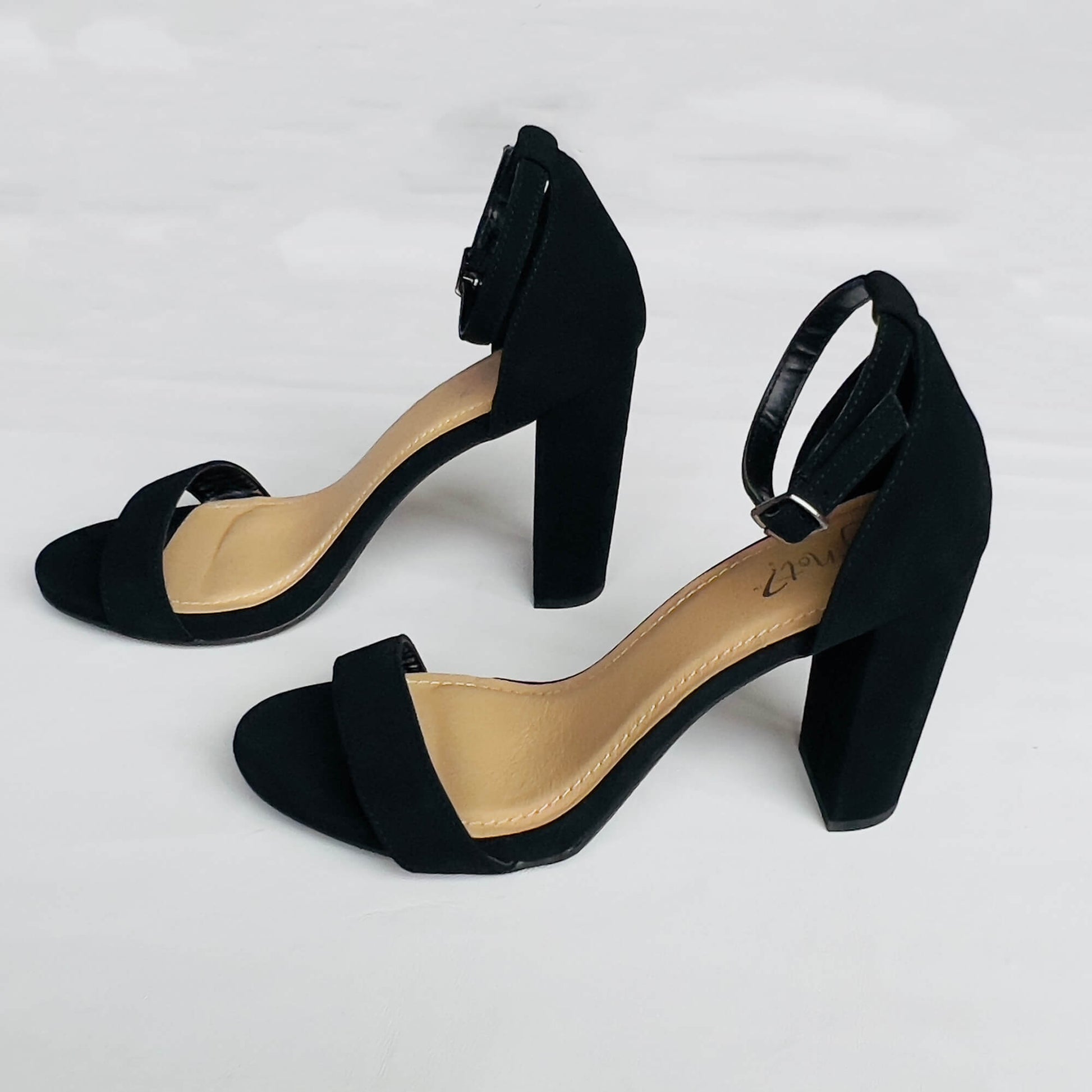 Black-Suede-Ankle-Strap-High-Heel-Sandals-by-Y-Not.-Side-view.-Shop-eBargainsAndDeals.com