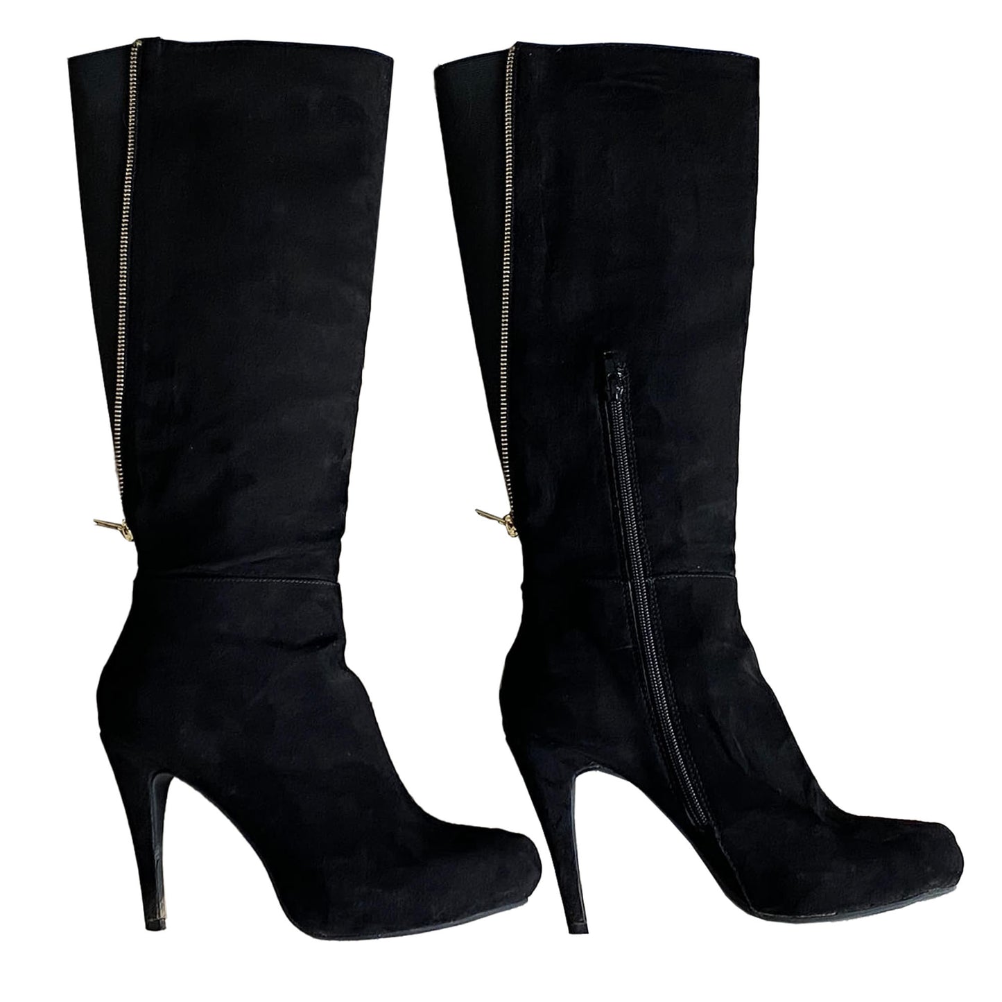 BlackSuedeHighHeel-Fashion-Boots-side-view.-Leg.-Size-8M