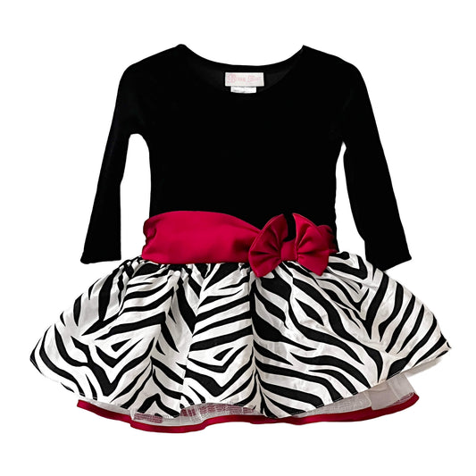 Bonnie-Jean-Infant-Black-Velvet-Zebra-Party-Dress_-Red-Sash.-Size-18M.Shop-eBargainsAndDeals.com