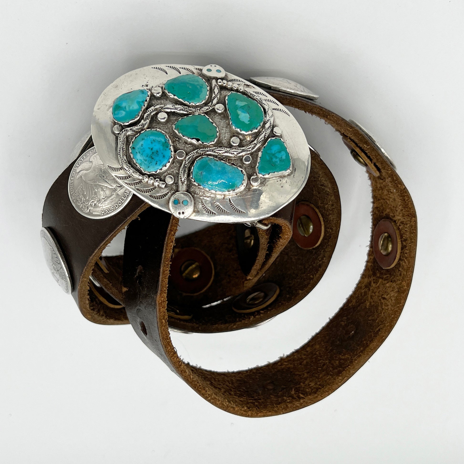Brown-Leather-Belt-With-Sterling-Silver-and-Turquoise-Gemstone-Belt-Buckle.-Shop-eBargainsAndDeals.com