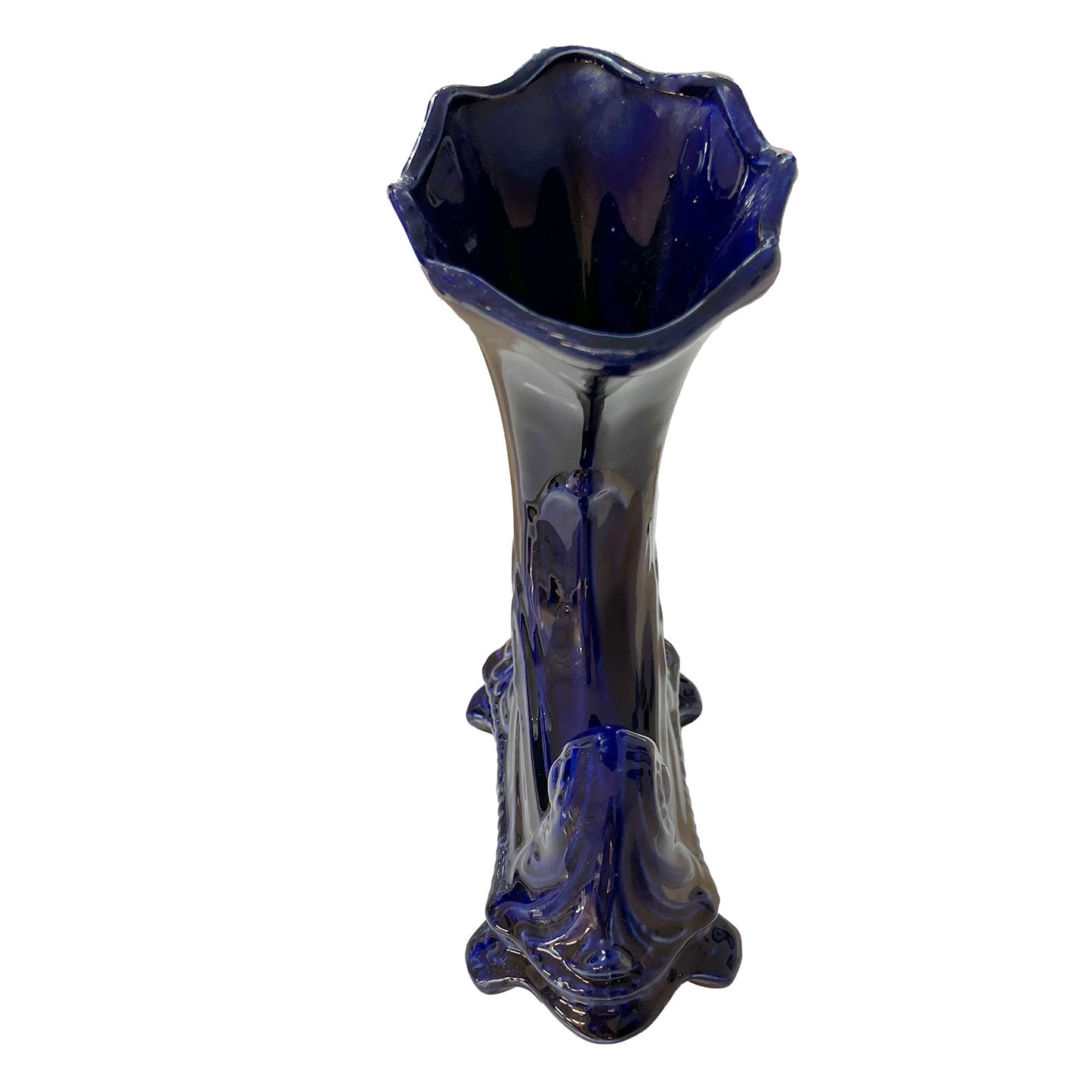 Cobalt-Blue-Cornucopia-Ceramic-Vase.-Front-view.-Shop-eBargainsAndDeals.com
