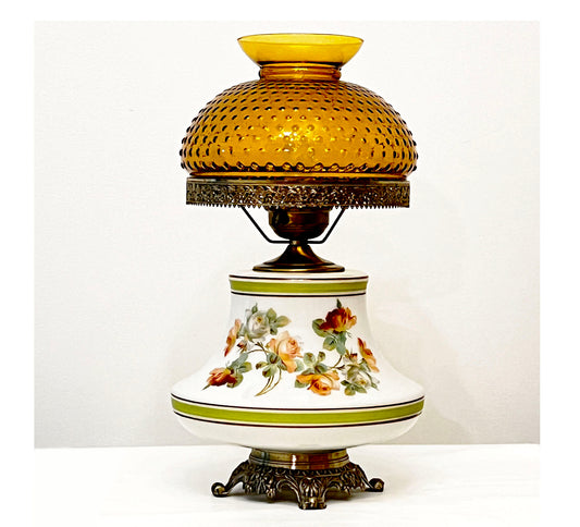 Floral-Hurricane-Lamp-with-Amber-Hobnail-Glass-Shade.-GoneWiththeWind-Lamp.Shop-eBargainsAndDeals.com
