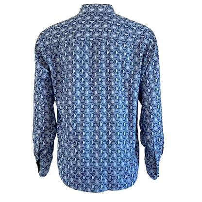Men's Vintage Luchiano Visconti Blue Geometric Casual Sport Shirt - L