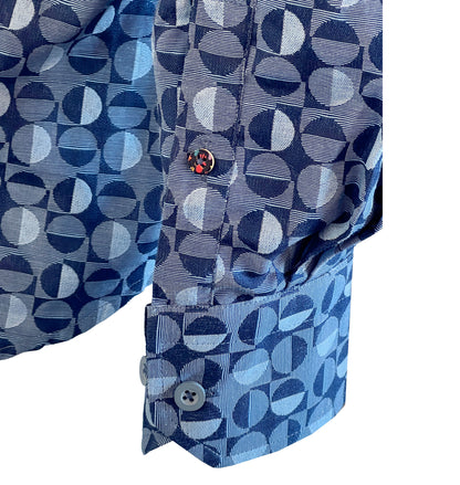 Men's Vintage Luchiano Visconti Blue Geometric Casual Sport Shirt - L