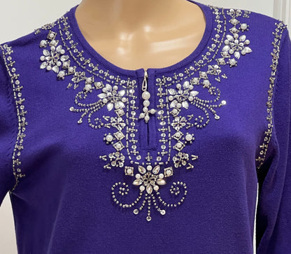 Quaker-Factory-Purple-Bead-Embellished-Sweater.-Close-up-view.-Shop-eBargainsAndDeals.com