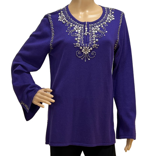 Quaker-Factory-Purple-Bead-Embellished-Sweater.-Shop-eBargainsAndDeals.com
