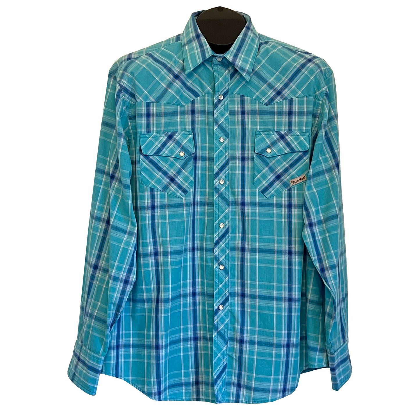 Wrancher-by-Wrangler-Blue-Plaid-Western-Shirt.-Pearl-Snaps.-XL.-Shop-eBargainsAndDeals.com