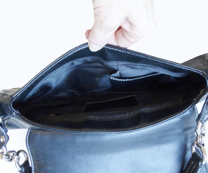 Black Pebble Leather Envelope Handbag, Shoulder Bag