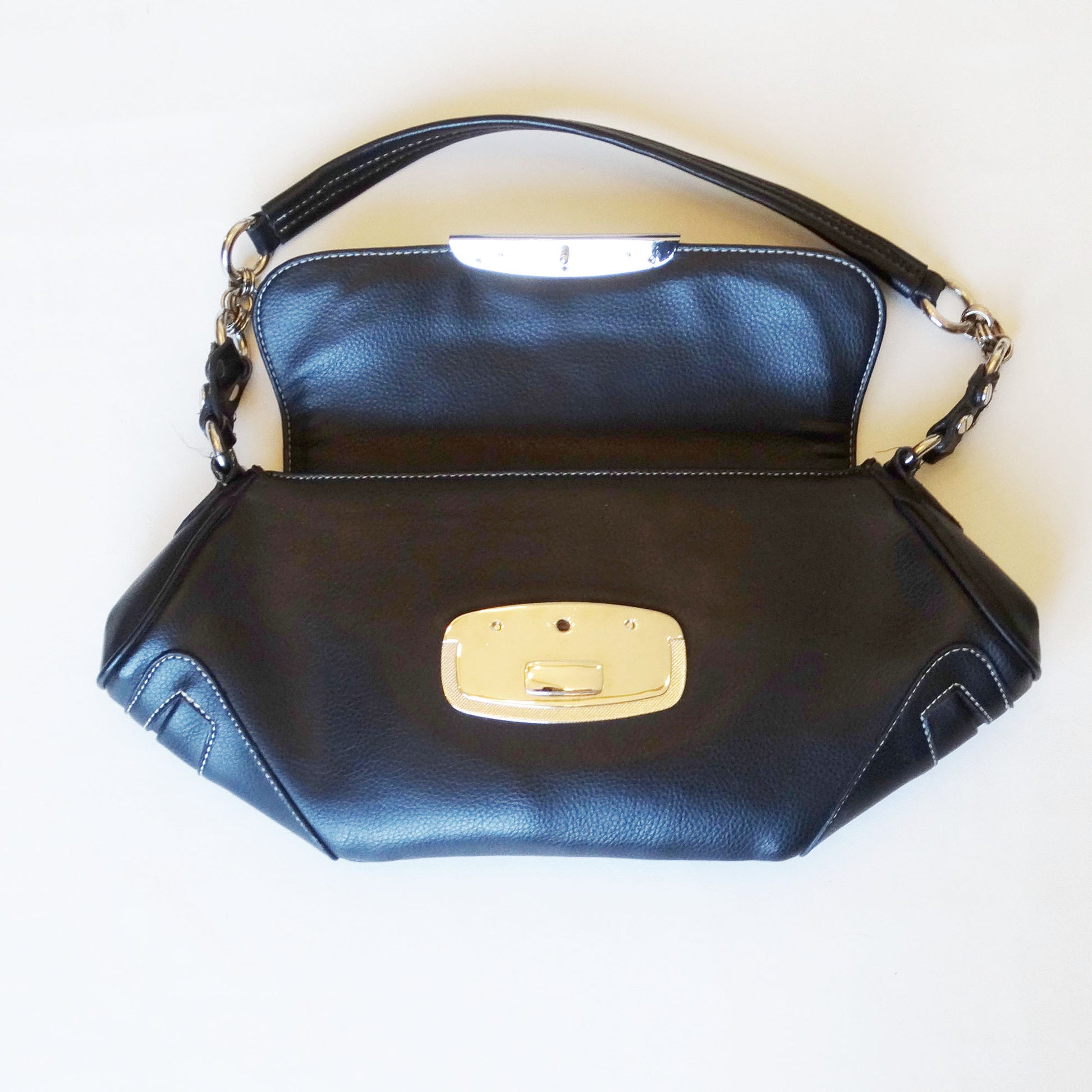 Black-Pebble-Leather-Envelope-Bag.Open-view.-Shop-eBargainsAndDeals