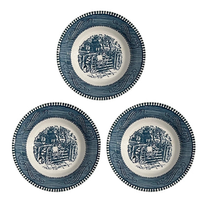 Currier and Ives Blue Garden Gate Berry Bowls, Dessert Bowls by Royal, Set of 3 bowls