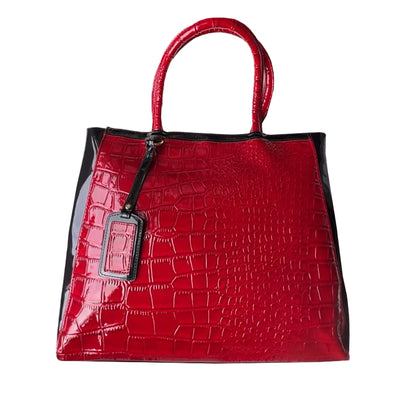 Elizabeth-Arden-Red-Faux-Alligator-Leather-Handbag.-Front-view-2a.-Shop-eBargainsAndDeals.com