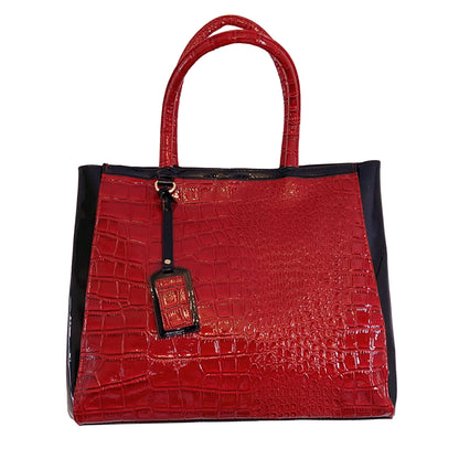 Elizabeth-Arden-Red-Faux-Alligator-Leather-Handbag.-Front-view.-6.-Shop-eBargainsAndDeals.com