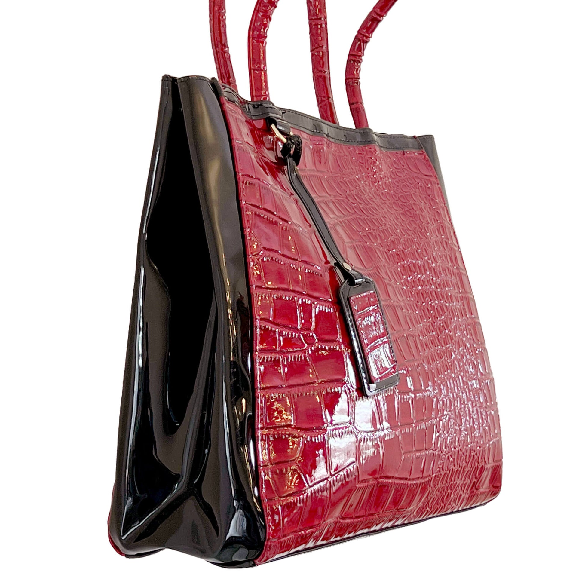 Elizabeth-Arden-Red-Faux-Alligator-Leather-Handbag.-Side-view-2.-Shop-eBargainsAndDeals.com