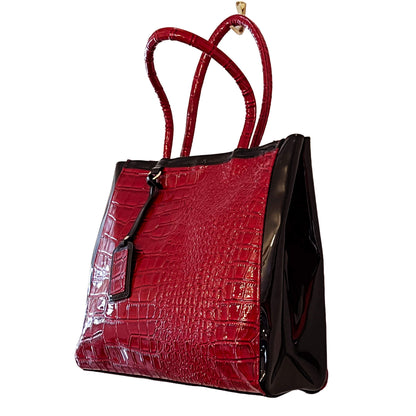 Elizabeth-Arden-Red-Faux-Alligator-Leather-Handbag.-Side-view.-Shop-eBargainsAndDeals.com