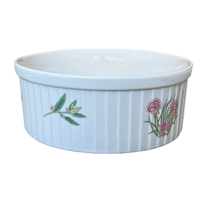 Herbs and Spices 9 x 3.5 in Round Porcelain Soufflé Casserole Dish by JSC. Shafford China
