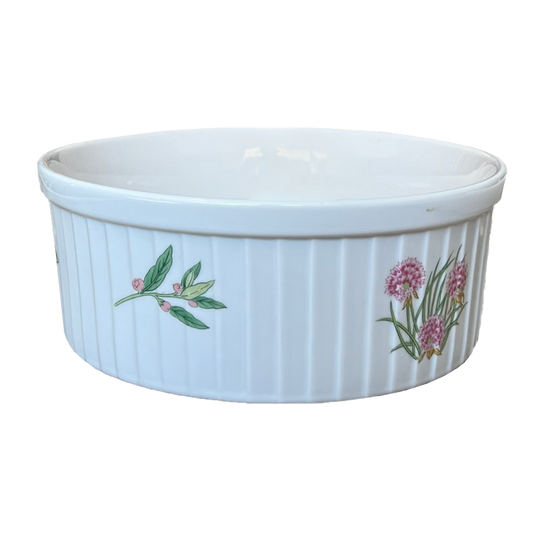 Herbs and Spices 9 x 3.5 in Round Porcelain Soufflé Casserole Dish by JSC. Shafford China