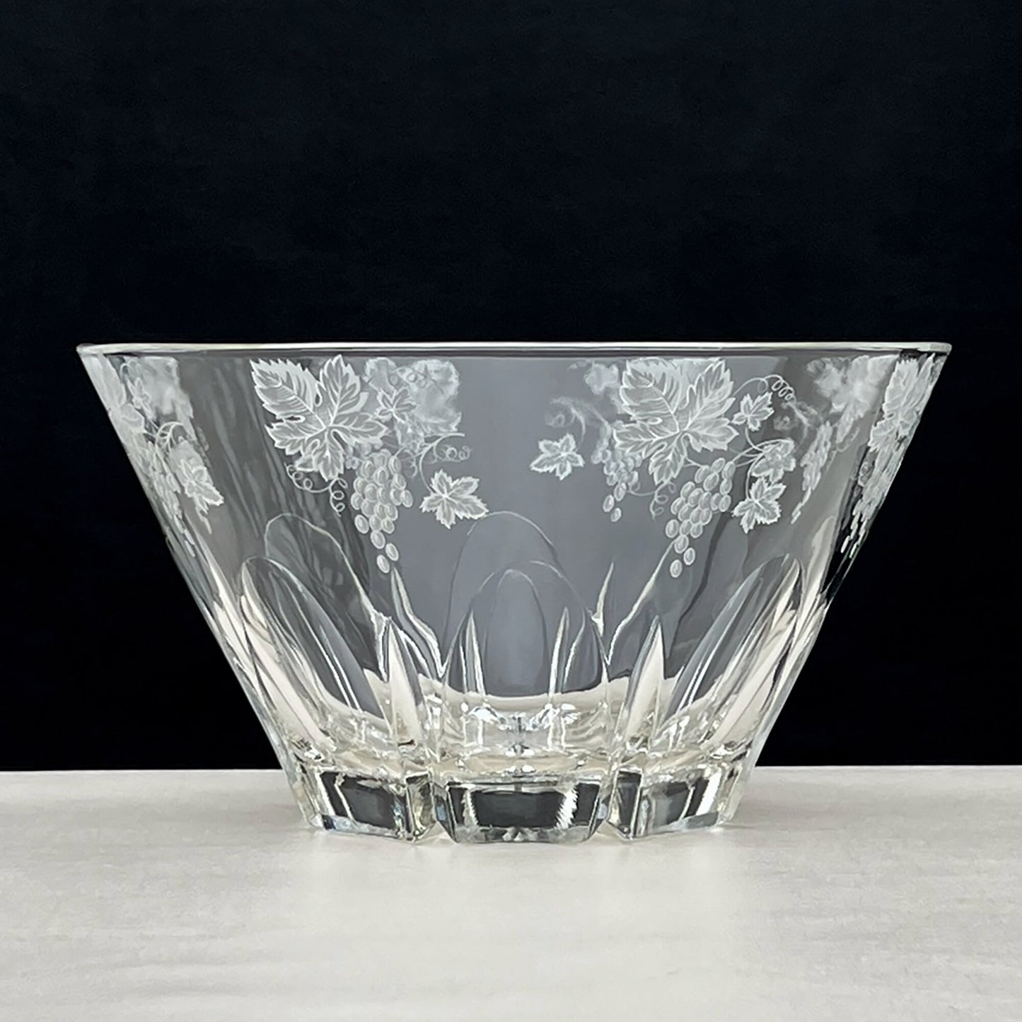 Jav6 by JAVIT Lead Crystal Serving Bowl, White Etched Grapes and Leaves, 9.75-in