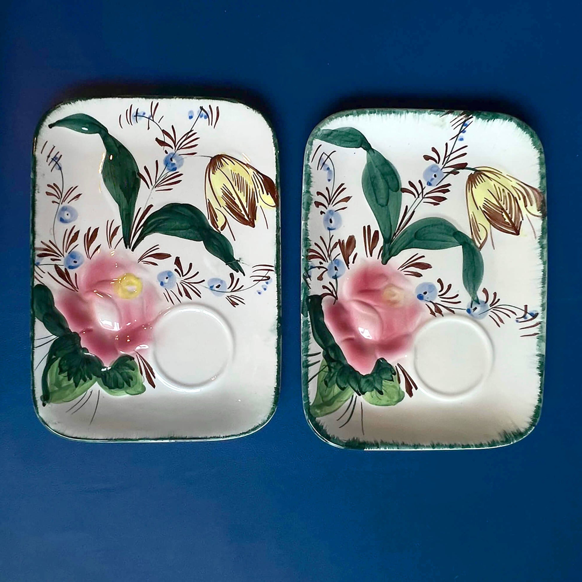 Maria-Italy-Porcelain-floral-dessert-plates_-side-view. Artist-signed.-shop-eBargainsAndDeals