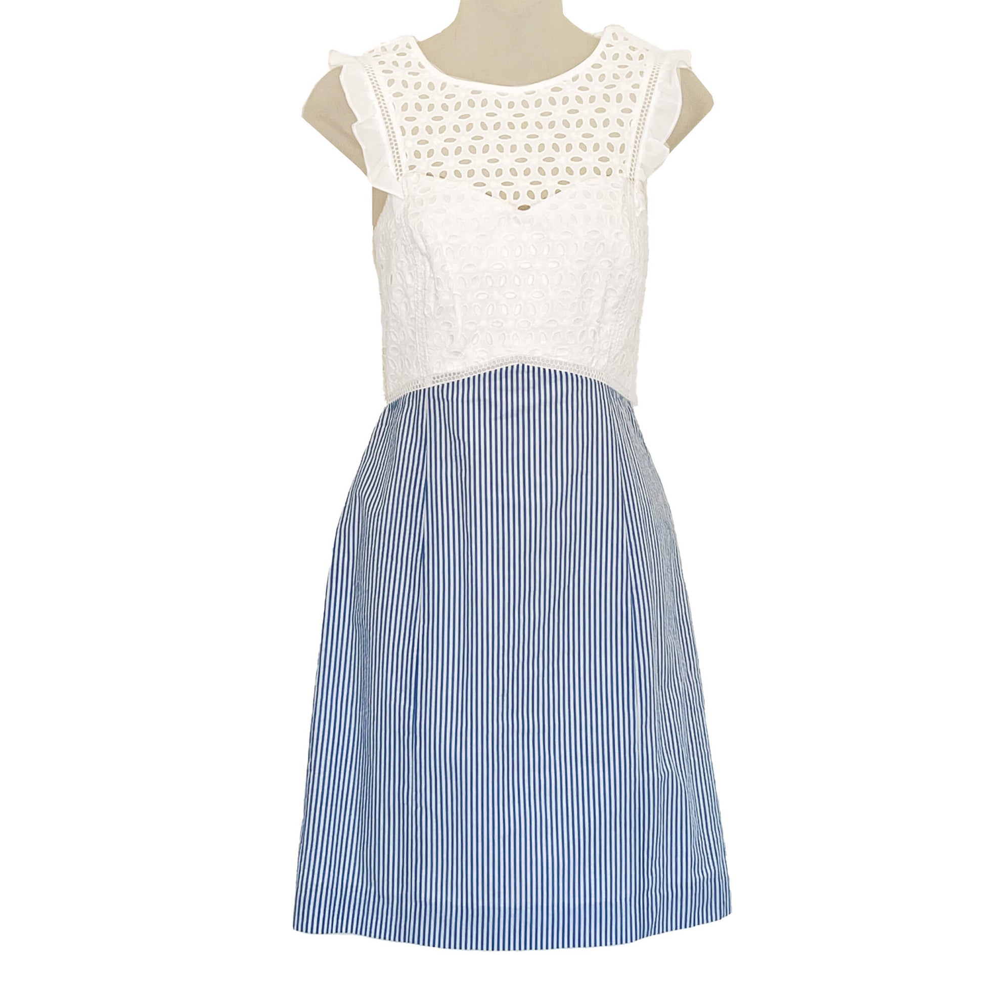 NWT-Lilly-Pulitzer-White-Eyelet_-Blue-Stripe-Dress.-Front-side-3-view.-Size-4.-www.eBargainsAndDeals.com