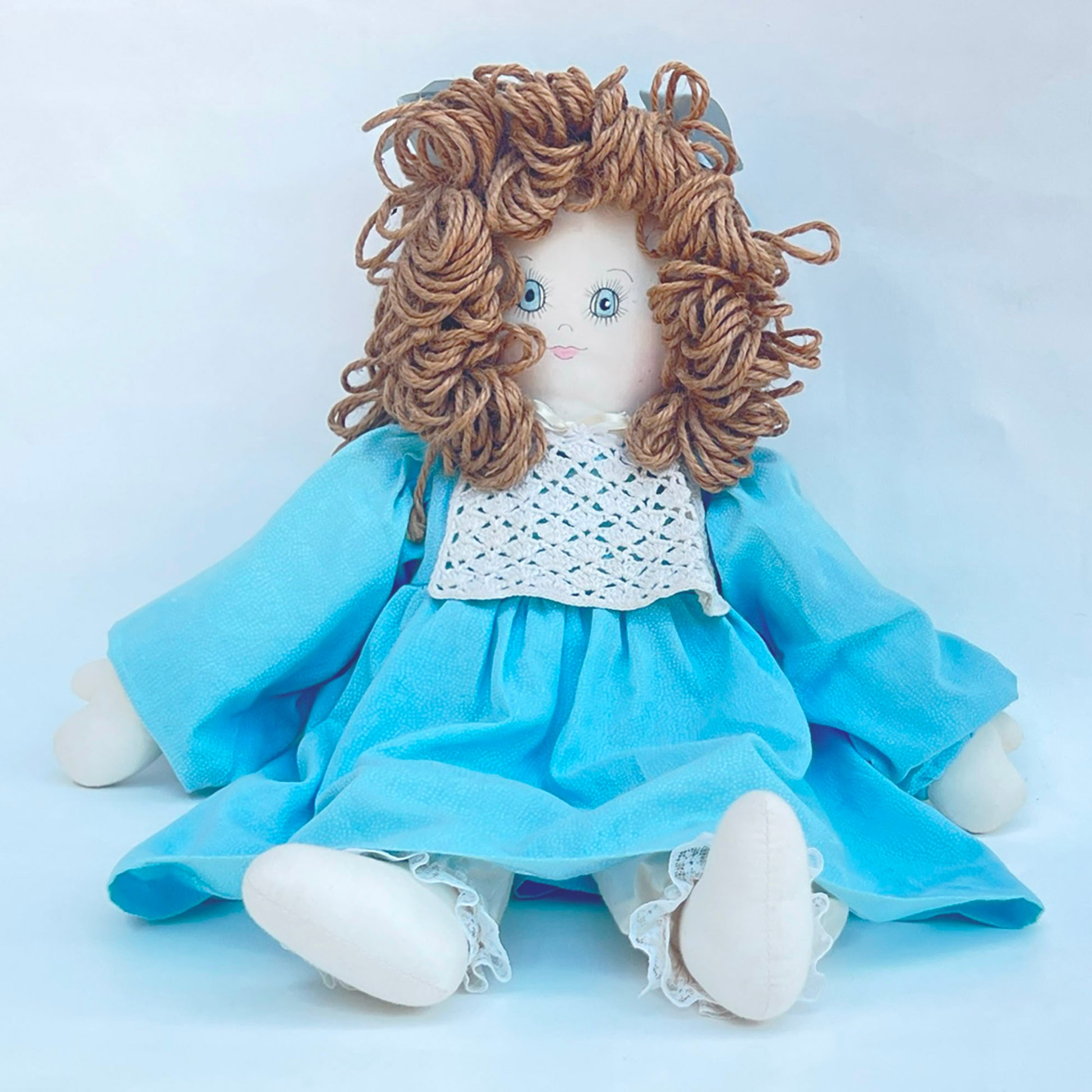Ragamuffins-hand-made-cloth-doll-wearing-a-blue-dress,-pantaloons,-and-bib.-Signed-by-C.-Buehner.-Shop-eBargainsAndDeals.com.