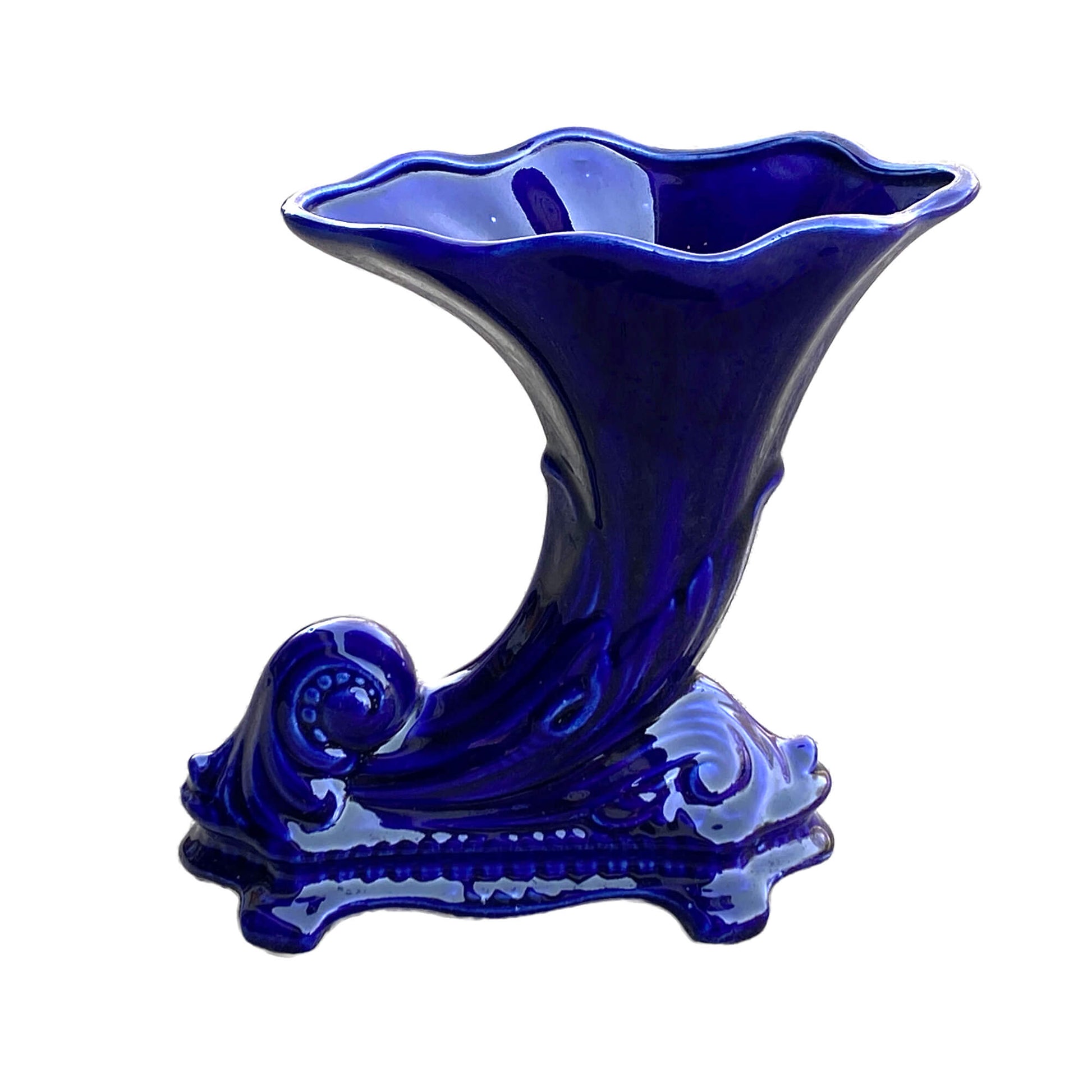 Royal-blue-ceramic-flower-vase.-Horn-of-plenty-cornucopia.-shop-ebargainsanddeals.com