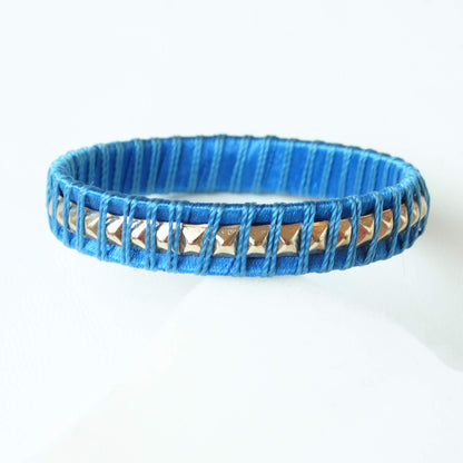 Womens-fashion-jewelry-gold-bangle-blue-fabric-bracelet_-view-2
