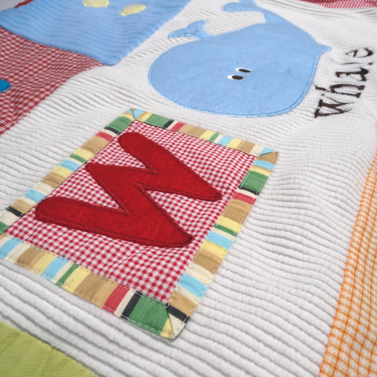 Alphabet soup blanket embroidery