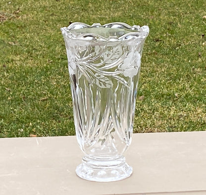 Hand-Cut Floral Lead Crystal Vase from Poland 9.5 in. Vintage