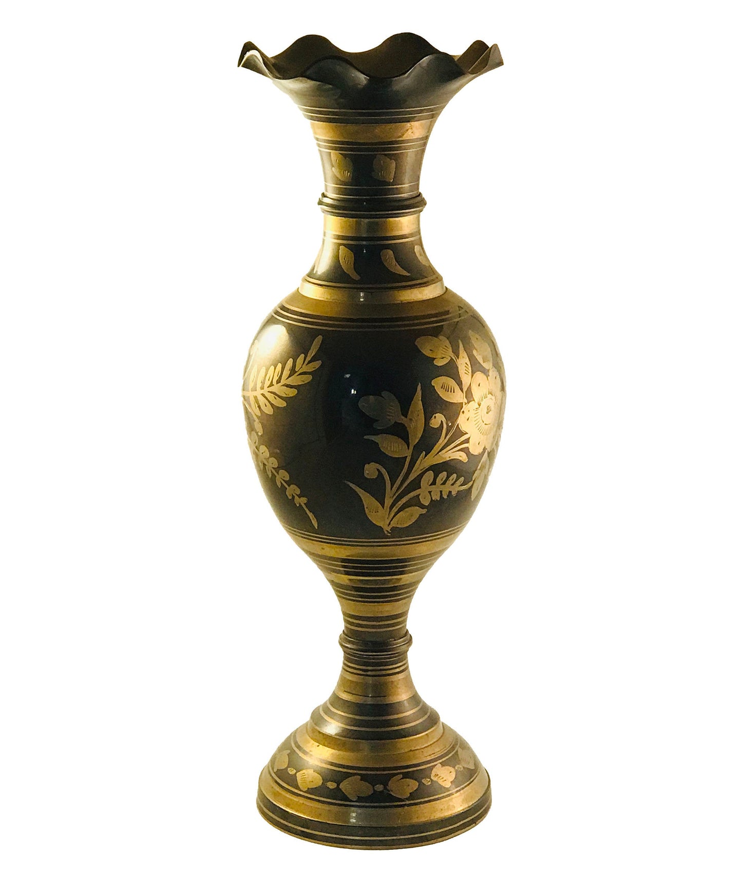 Vintage IHI Solid Brass Etched Flower Vase 14 in Tall - Made in India, Decorative Etched Vase, Dark Brown and Brass Vase - Shop-eBargainsAndDeals.com