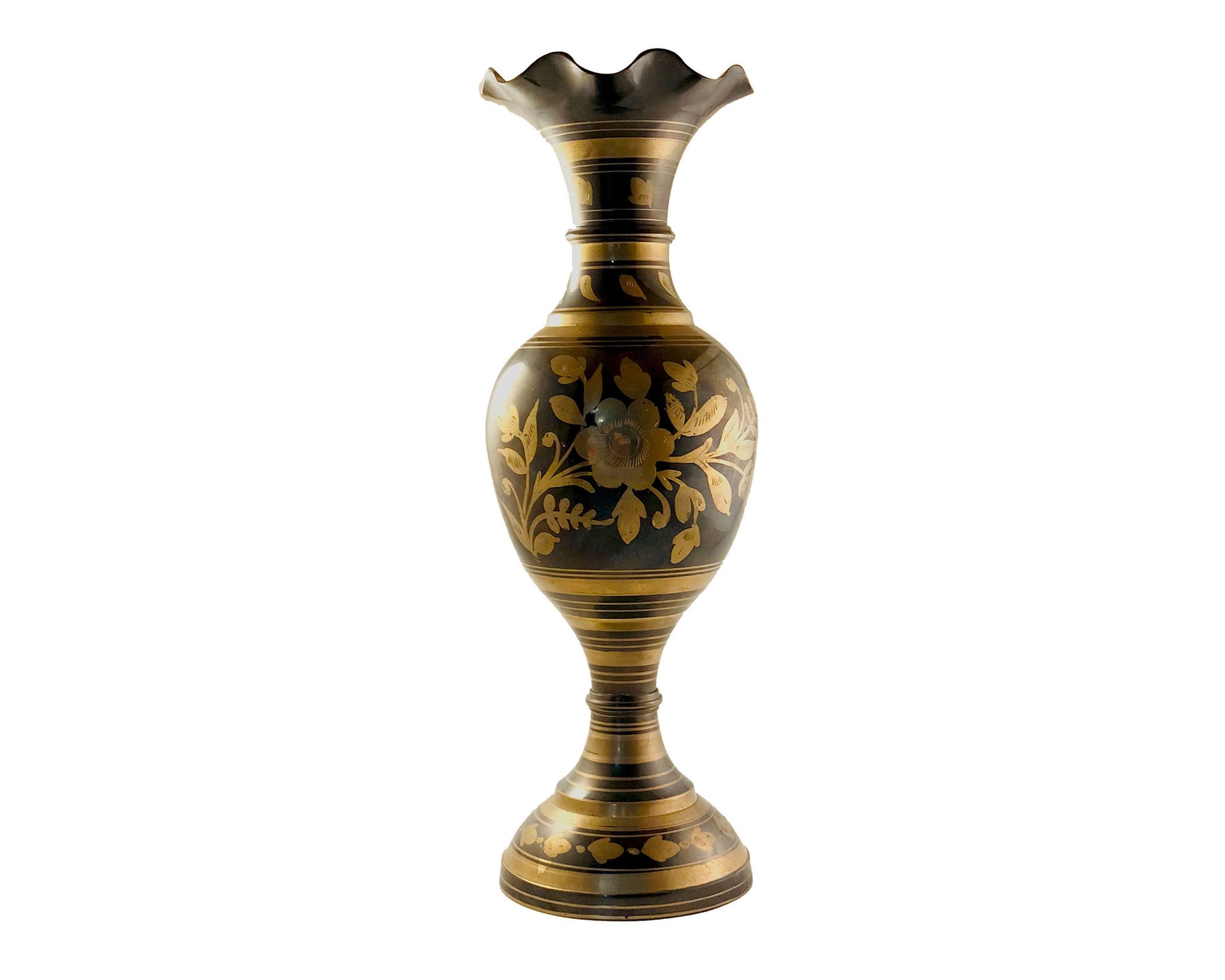 Vintage IHI Solid Brass Etched Flower Vase 14 in Tall - Made in India, Decorative Etched Vase, Dark Brown and Brass Vase - eBargainsAndDeals.com