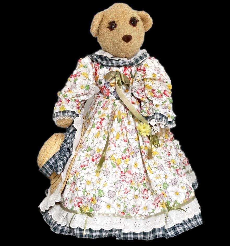 Vintage 24" Victorian Cloth and Plush Stuffed Bear, Collector's Bear - PawPurrPrints.com