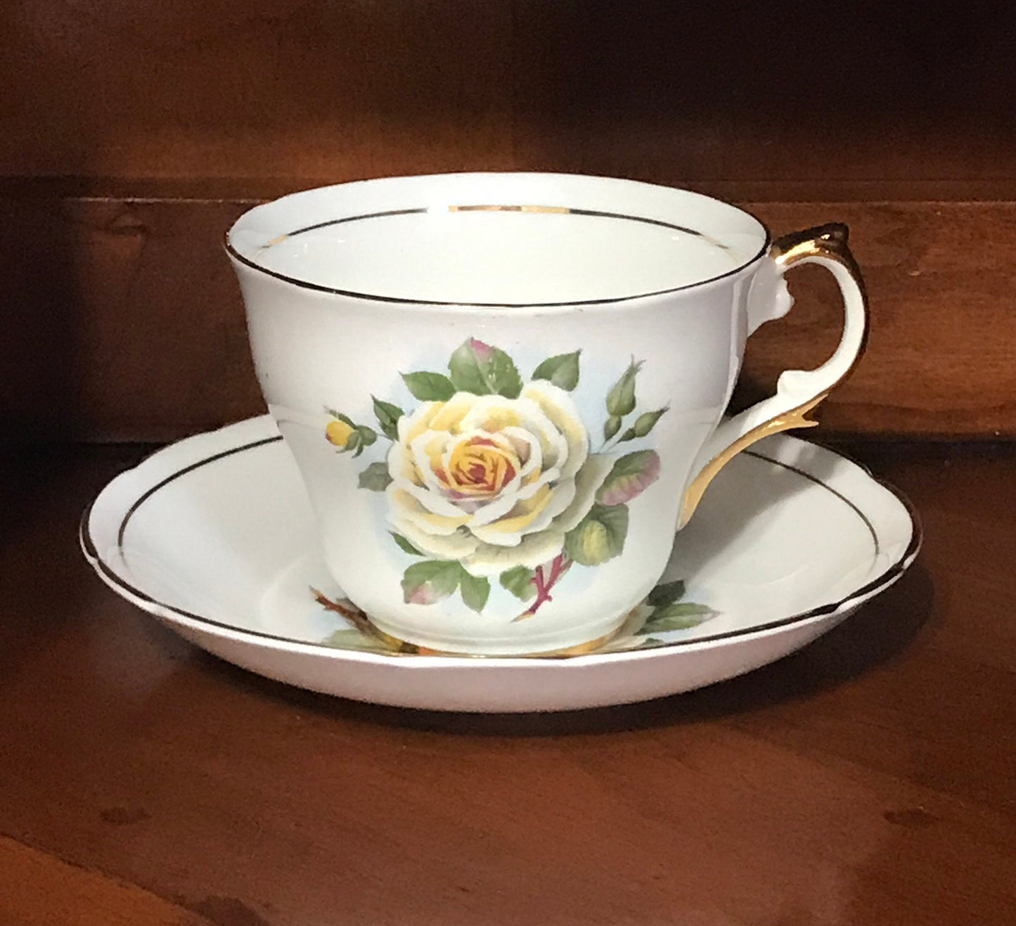 Regency Bone China Yellow Rose Cup and Saucer Set