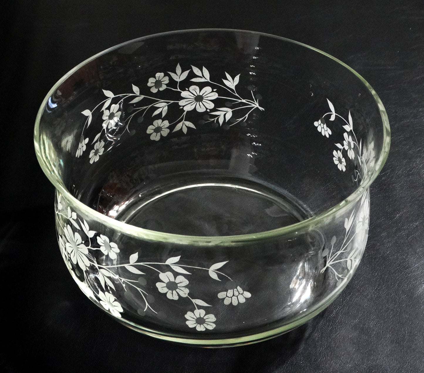 Pasabahce Clear Crystal Glass Serving Bowl with Etched Flowers, 10 in.